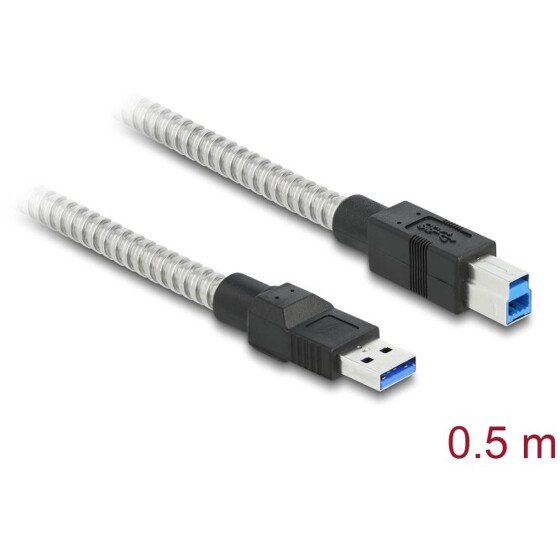 Kabel USB 3.2 typ A na męski typ B w koszulce metalowej 50cm Delock 86777