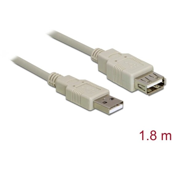 Kabel przedłużacz USB 2.0 A wtyk - USB 2.0 A gniazdo 1,8 m szary Delock 82239