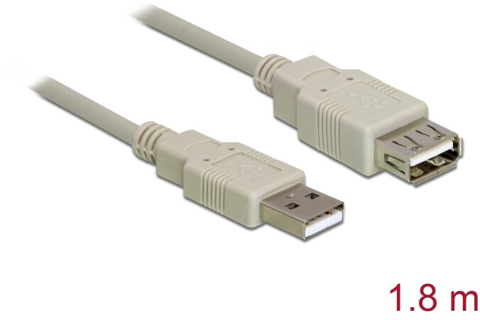 Kabel przedłużacz USB 2.0 A wtyk - USB 2.0 A gniazdo 1,8 m szary Delock 82239