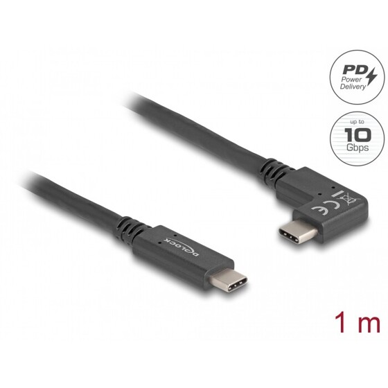 Kabel USB 10Gbps USB-C męski na USB-C męski kątowy w lewo / w prawo 1m 4K PD 60W z Delock 80037