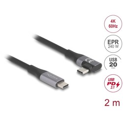 Kabel USB 20Gbps kątowy w lewo / w prawo USB PD 3.1 240W 2m Delock 81132