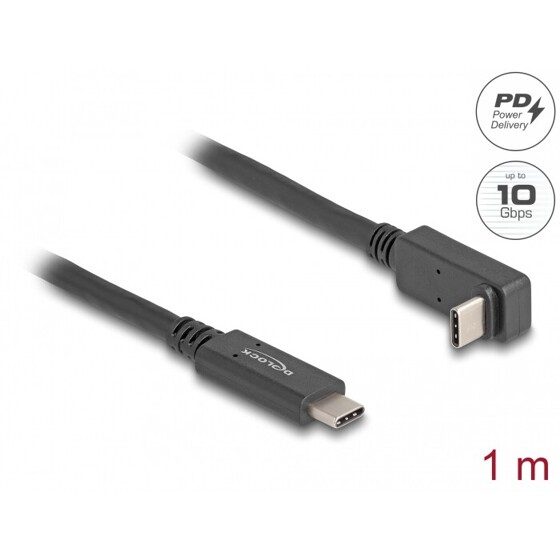 Kabel USB 10Gbps USB-C męski na USB-C męski kątowy w górę / w dół 1m 4K PD 60W z Delock 80034