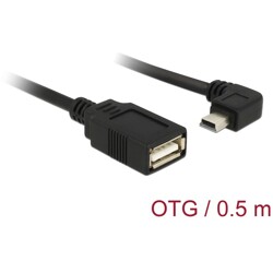 Kabel USB 2.0 mini B wtyk 90° kątowy - USB 2.0 A gniazdo OTG 50cm Delock 83356