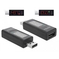 Adapter USB 2.0 A męskie - A żeński ze wskaźnikiem LED z odczytem napięcia i natężenia Delock 65569