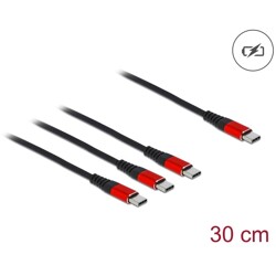 Kabel ładowarki USB 3w1 USB-C do 3 x USB-C 30cm czarny / czerwony Delock 86712