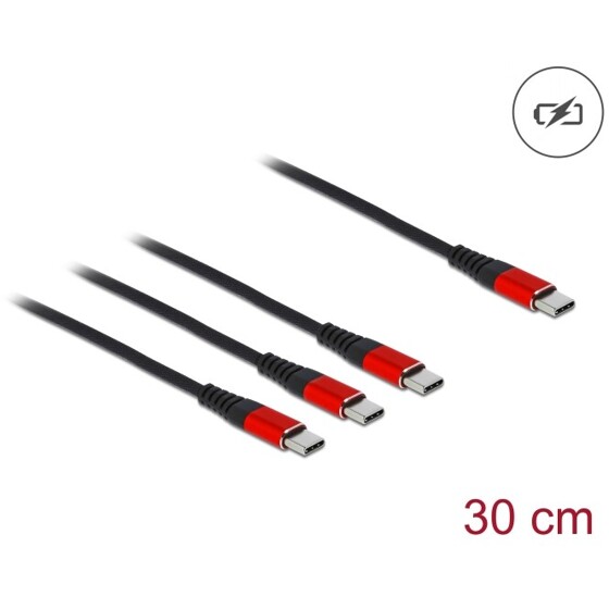 Kabel ładowarki USB 3w1 USB-C do 3 x USB-C 30cm czarny / czerwony Delock 86712