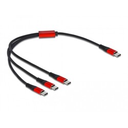 Kabel ładowarki USB 3w1 USB-C do 3 x USB-C 30cm czarny / czerwony Delock 86712