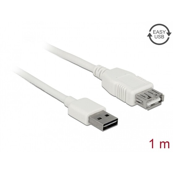 Przedłużacz USB 2.0 typ A na USB 2.0 typ A żeński biały 1m Delock 85199