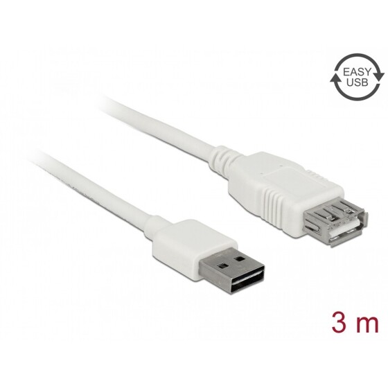 Przedłużacz USB 2.0 typ A na USB 2.0 typ A żeński biały 3m Delock 85201