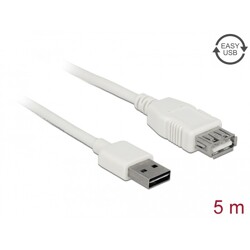 Przedłużacz USB 2.0 typ A na USB 2.0 typ A żeński biały 5m Delock 85202