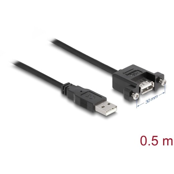 Przewód USB 2.0 typ A wtyk męski - USB 2.0 typ A wtyk żeński do zabudowy panel. 50cm Delock 85461