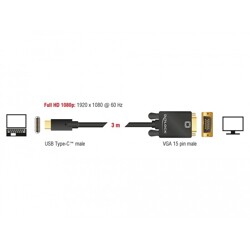Kabel USB-C na VGA 3m czarny Delock 85263