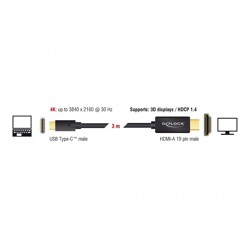Kabel USB-C na HDMI 4K 30Hz 3m czarny Delock 85260