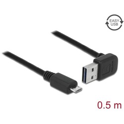 Przewód USB 2.0 typ A na USB 2.0 typ micro-B kątowy w górę / w dół 50cm Delock 85203