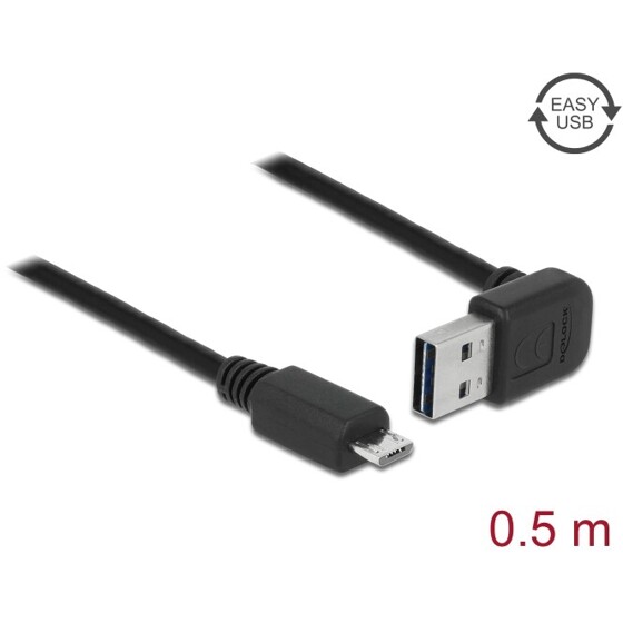 Przewód USB 2.0 typ A na USB 2.0 typ micro-B kątowy w górę / w dół 50cm Delock 85203