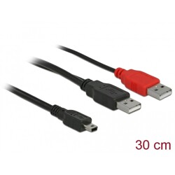Kabel USB 2.0 Y-Kabel 2x USB 2.0 A wtyk - USB 2.0 mini wtyk 30cm Delock 83178