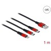 Kabel ładowarki USB 3w1 typ A do Lightning / 2x USB-C 1m czarny / czerwony Delock 86709