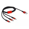 Kabel ładowarki USB 3w1 typ A do Lightning / 2x USB-C 1m czarny / czerwony Delock 86709
