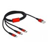 Kabel ładowarki USB 3w1 typ A do Lightning / 2x USB-C 1m czarny / czerwony Delock 86709