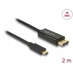 Kabel USB-C na DisplayPort męski - DP Alt Mode 4K 60Hz 2m czarny Delock 85256 Kabel USB-C na DisplayPort męski - DP Alt Mode 4K 60Hz 2m czarny Delock 85256