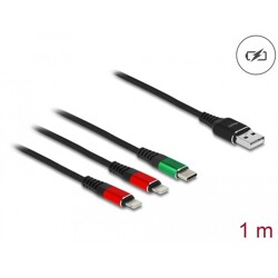 Kabel ładowarki USB 3w1 typ A do 2x Lightning / USB-C 1m Delock 86821