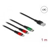 Kabel ładowarki USB 3w1 typ A do 2x Lightning / USB-C 1m Delock 86821