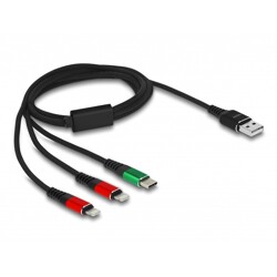 Kabel ładowarki USB 3w1 typ A do 2x Lightning / USB-C 1m Delock 86821