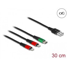Kabel ładowarki USB 3w1 typ A do 2x Lightning / USB-C 30cm Delock 87881