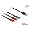 Kabel ładowarki USB 3w1 typ A do 2x Lightning / USB-C 30cm Delock 87881