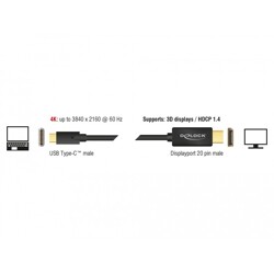 Kabel USB-C na DisplayPort męski - DP Alt Mode 4K 60Hz 3m czarny Delock 85257