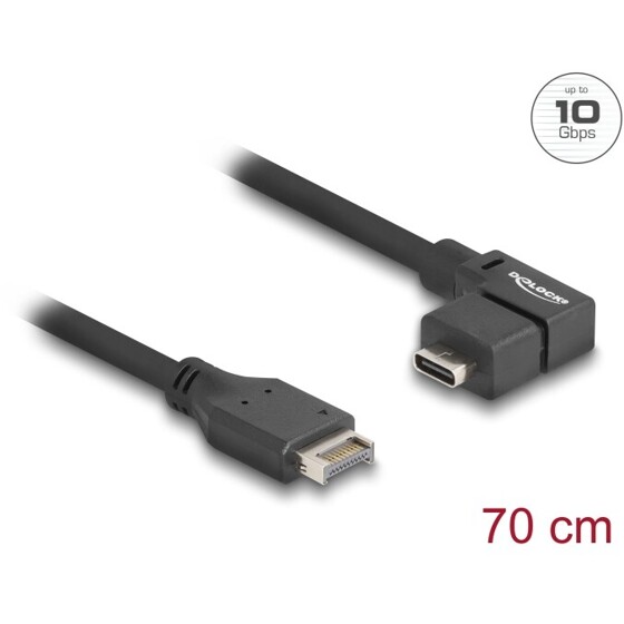 Kabel USB 10Gbps typ-E A klucz 20-pin. męski na USB-C żeński kątowe 70cm Delock 85759