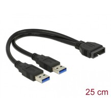 Kabel USB 3.0 wtyk 2,00 mm raster 20 pin - 2x USB 3.0 typ A wtyk 25cm Delock 83910