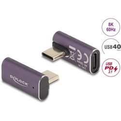 Adapter USB 40Gbps USB-C PD 3.1 240W męsko-żeński obrócony kątowy w lewo / w prawo 8K 60Hz metalowy Delock 60288