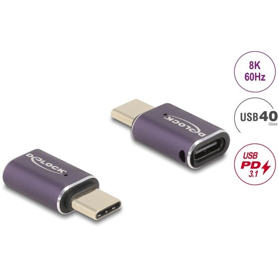 Adapter USB 40Gbps USB-C PD 3.1 240W port saver męsko-żeński 8K 60Hz metalowy Delock 60286