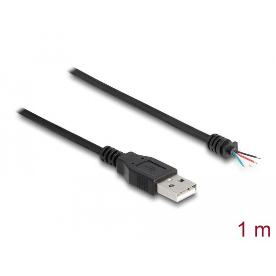 Kabel USB 2.0 typ A męski na 4x oddzielne żyły 1m czarny Delock 64184