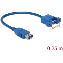 Przewód USB 3.0 typ A wtyk żeński na USB 3.0 typ A wtyk żeński do zabudowy panel. 25cm Delock 85111