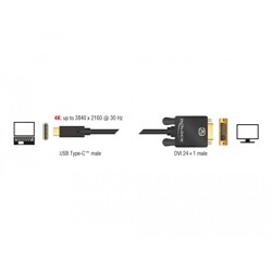 Kabel USB-C na DVI 24+1 męski - DP Alt Mode - 4K 30Hz 2m czarny Delock 85321