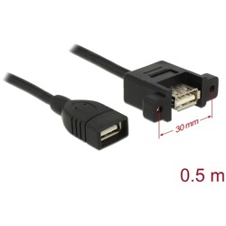 Przewód USB 2.0 typ A wtyk żeński na USB 2.0 typ A wtyk żeński do zabudowy panel. 50cm Delock 85459