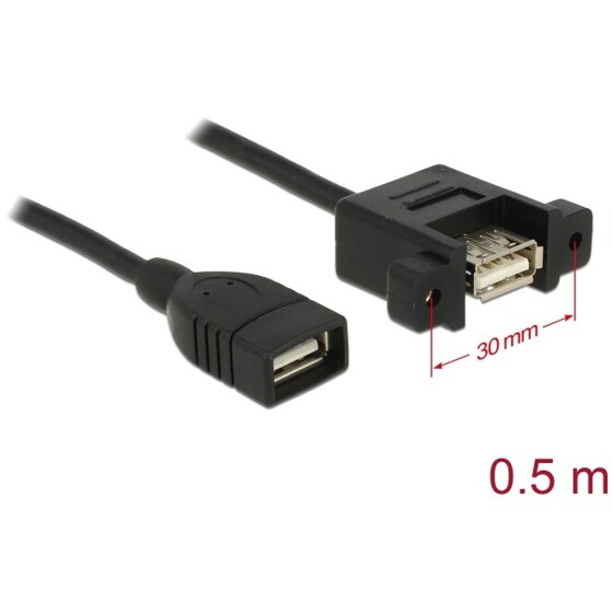 Przewód USB 2.0 typ A wtyk żeński na USB 2.0 typ A wtyk żeński do zabudowy panel. 50cm Delock 85459