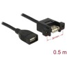Przewód USB 2.0 typ A wtyk żeński na USB 2.0 typ A wtyk żeński do zabudowy panel. 50cm Delock 85459