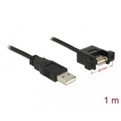 Przewód USB 2.0 typ A wtyk męski na USB 2.0 typ A wtyk żeński do zabudowy panel. 1m Delock 85106