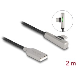 Kabel USB 2.0 typ A męski na USB-C męski kątowy z diodą LED i funkcją szybkiego ładowania 60W 2m Delock 80767