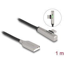 Kabel USB 2.0 typ A męski na USB-C męski kątowy z diodą LED i funkcją szybkiego ładowania 60W 1m Delock 80766