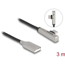 Kabel USB 2.0 typ A męski na USB-C męski kątowy z diodą LED i funkcją szybkiego ładowania 60W 3m Delock 80768