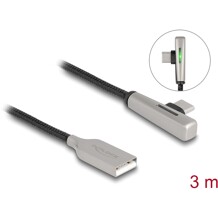 Kabel USB 2.0 typ A męski na USB-C męski kątowy z diodą LED i funkcją szybkiego ładowania 60W 3m Delock 80768
