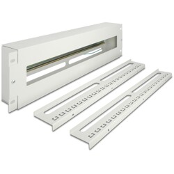 Pasek do zarządzania kablami 19" z pokrywą i szyną DIN 3U metalowy szary Delock 67196