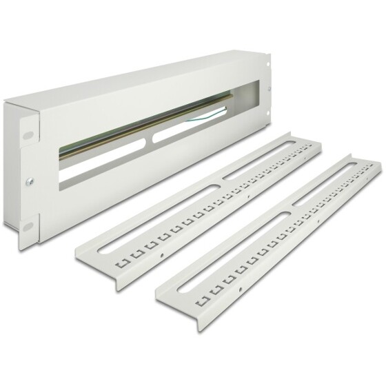 Pasek do zarządzania kablami 19" z pokrywą i szyną DIN 3U metalowy szary Delock 67196