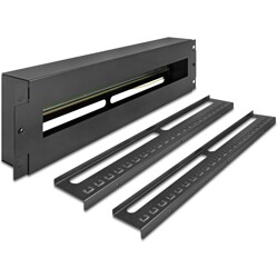 Pasek do zarządzania kablami 19" z pokrywą i szyną DIN 3U metalowy czarny Delock 67197