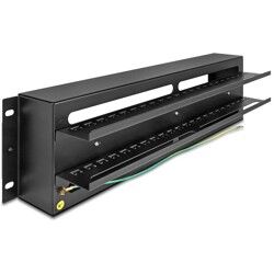 Pasek do zarządzania kablami 19" z pokrywą i szyną DIN 3U metalowy czarny Delock 67197