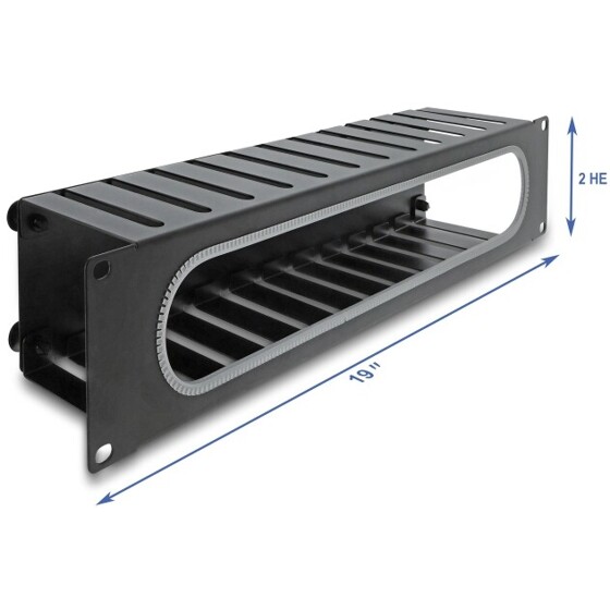 Panel do zarządzania kablami 19" z ochroną krawędzi 2U czarny Delock 67279